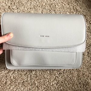 Pixie wood crossbody purse in grey NEW!